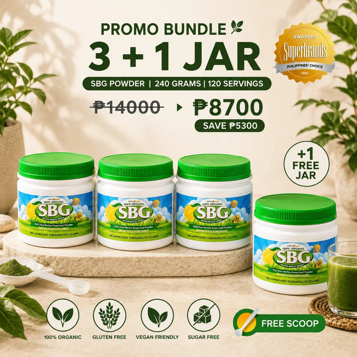 Salveo Barley Grass three plus one jar bundle