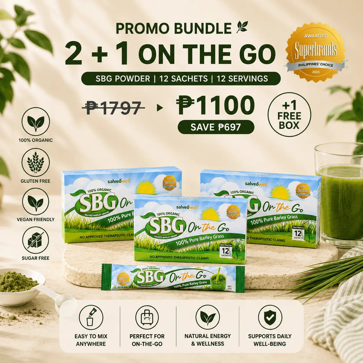 Salveo Barley Grass two plus one On The Go bundle