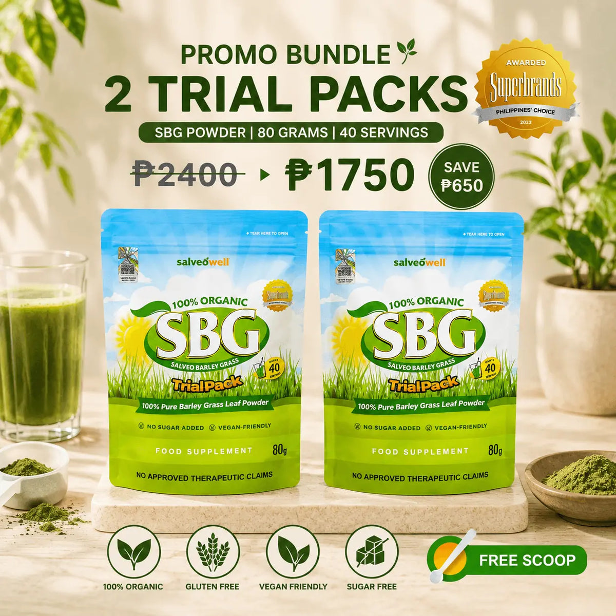 Two Salveo Barley Grass 80 gram Trial Packs