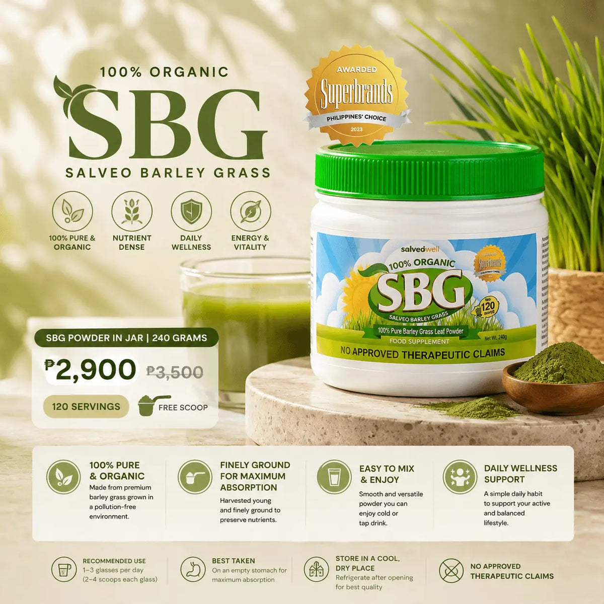 Salveo Barley Grass 240 gram jar