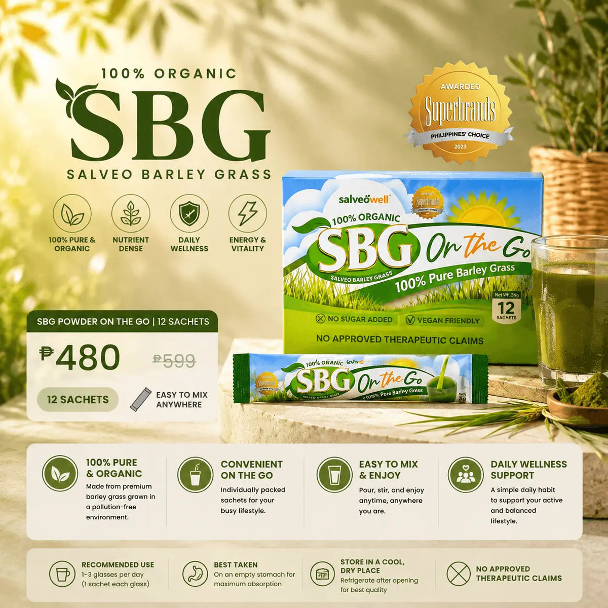 Salveo Barley Grass On The Go 12-sachet pack
