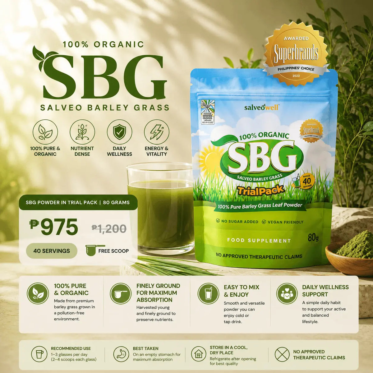 Salveo Barley Grass 80 gram Trial Pack